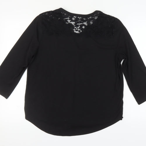 H&M Women's Black 3/4 Sleeve Lace Accent Top