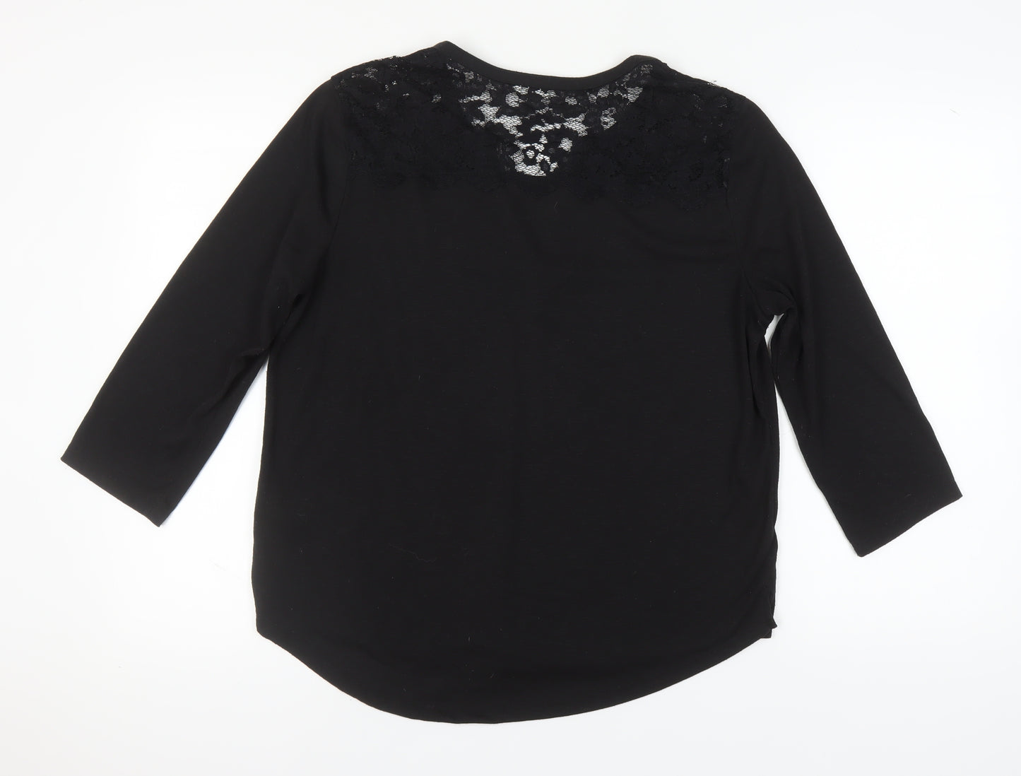 H&M Women's Black 3/4 Sleeve Lace Accent Top