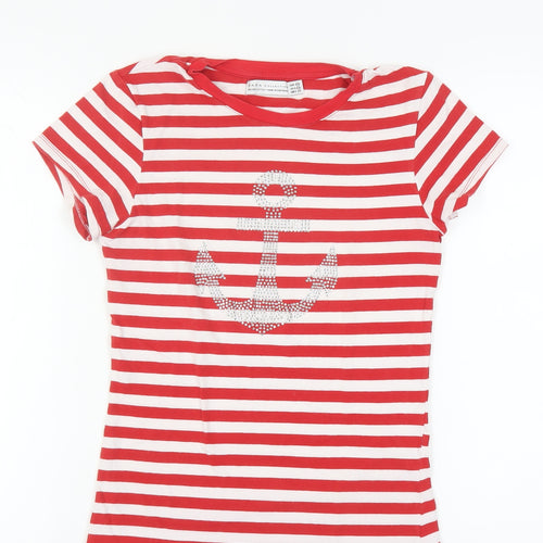 Zara Women's Nautical Red Striped T-Shirt, Size 12