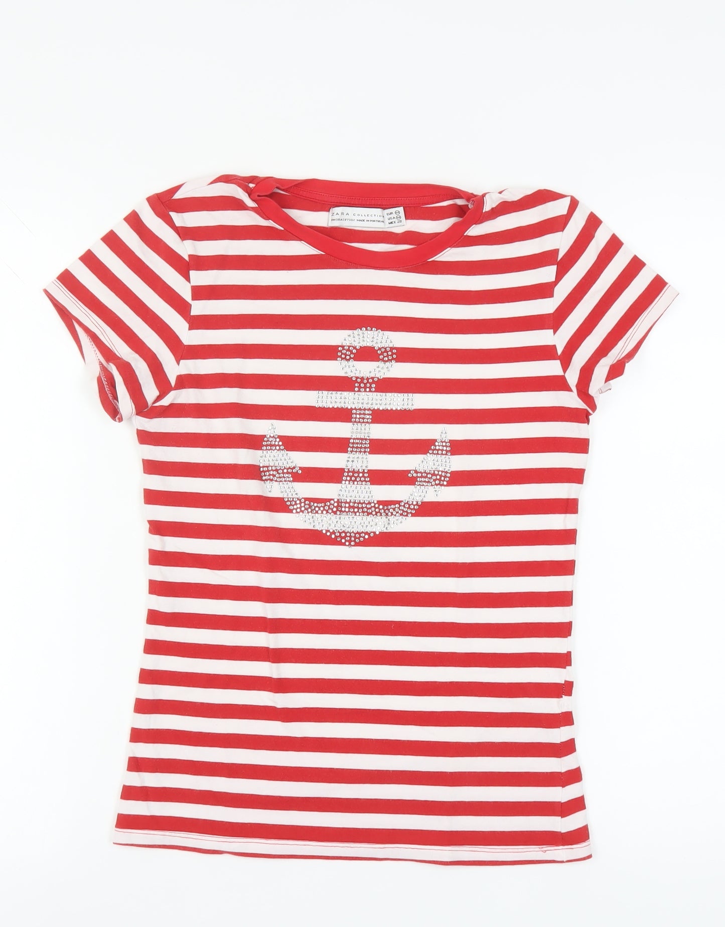 Zara Women's Nautical Red Striped T-Shirt, Size 12