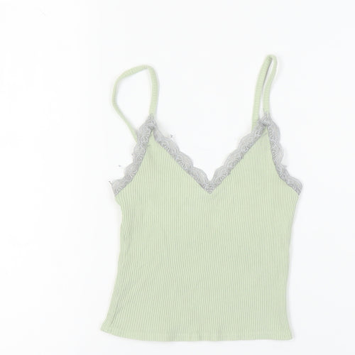 Urban Outfitters Women's Green Camisole Tank Top - XS, Lace, Cotton Blend