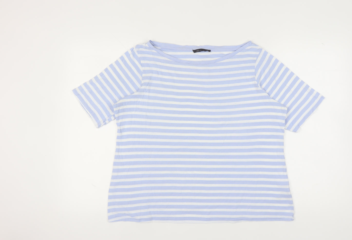 Marks and Spencer Women's Blue Striped T-Shirt Size 20