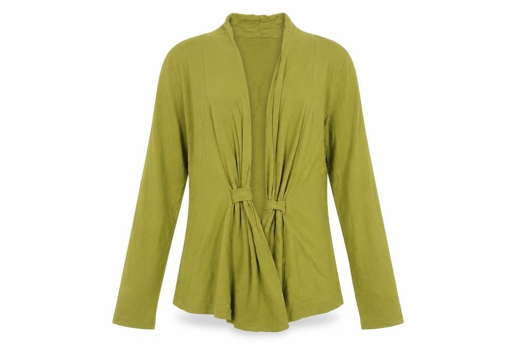 Front view of Minuet Women's Green Petite Blouse, size S