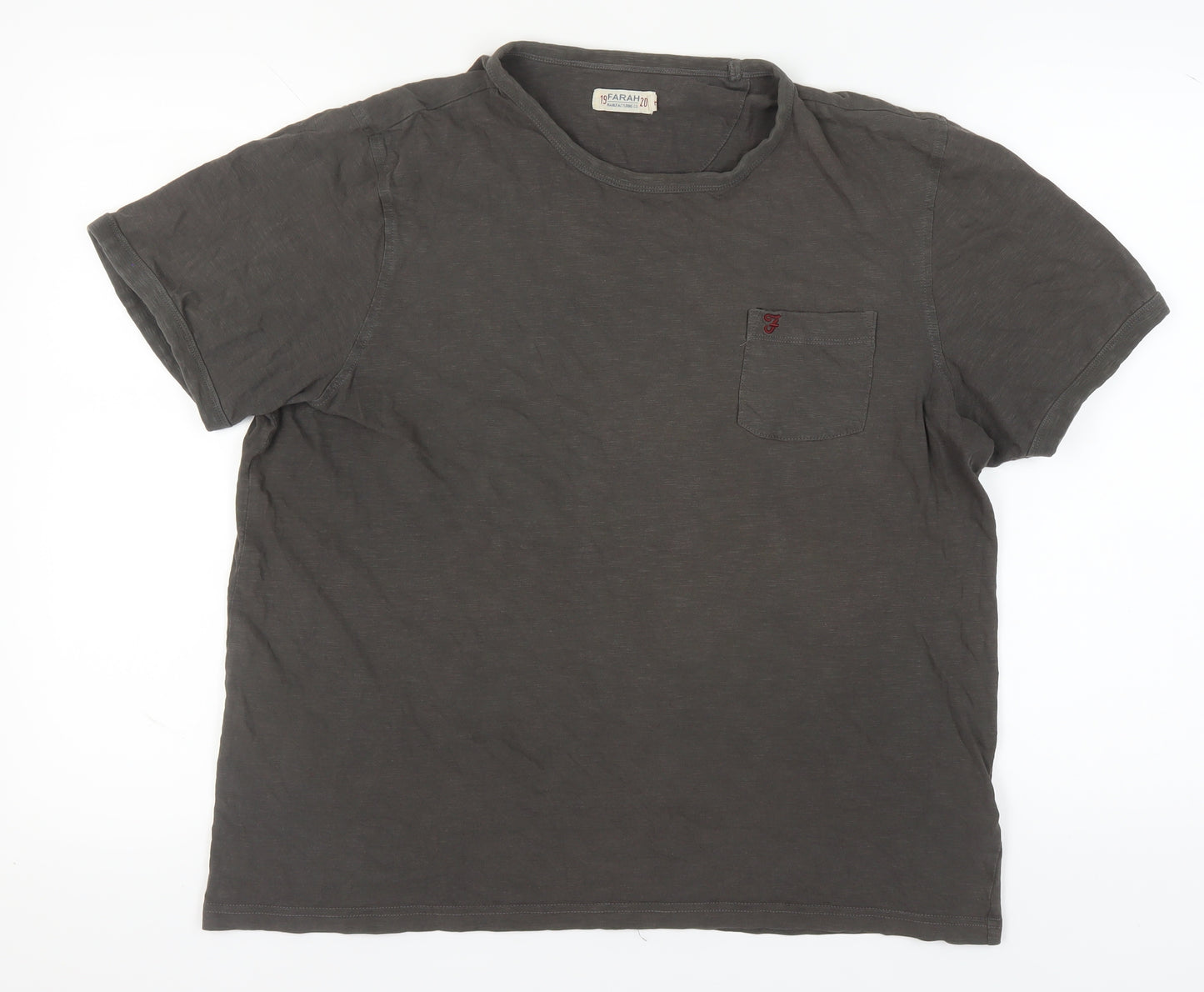 Farah Men's Grey Cotton L T-Shirt, Short Sleeve