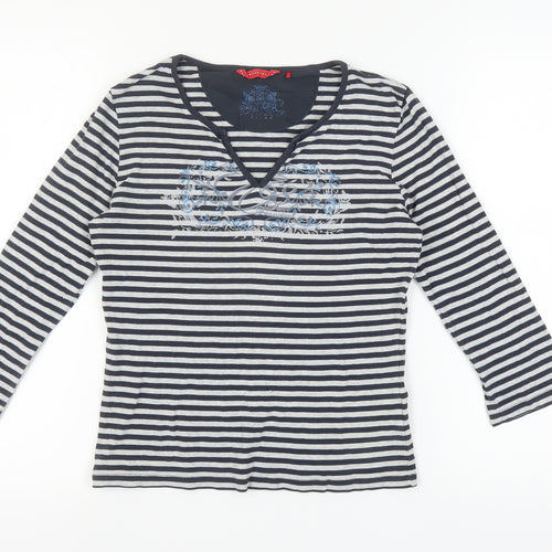 Esprit Women's Black Striped T-Shirt, M, V-Neck, 3/4 Sleeve