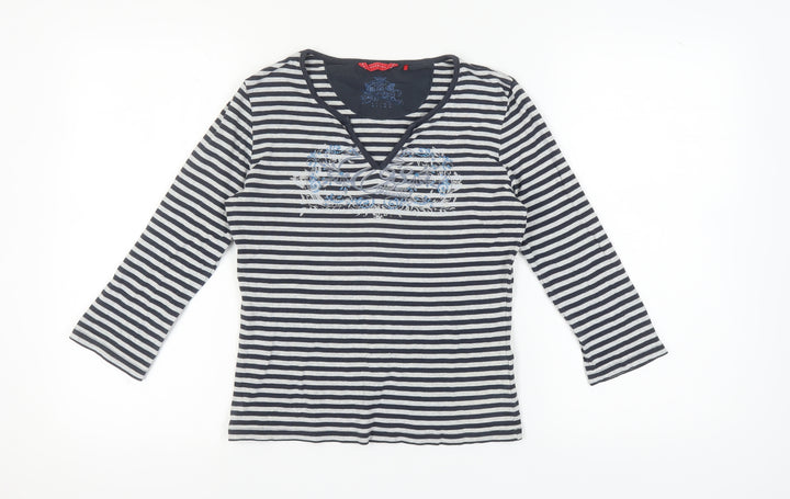 Esprit Women's Black Striped T-Shirt, M, V-Neck, 3/4 Sleeve