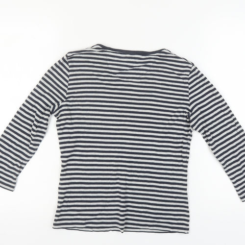 Esprit Women's Black Striped T-Shirt, M, V-Neck, 3/4 Sleeve