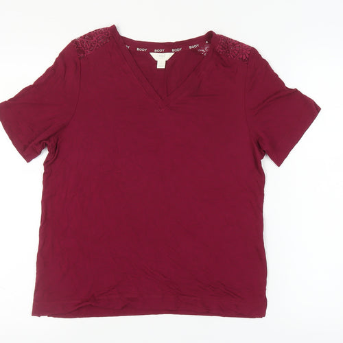 Marks and Spencer Red Women's Basic V-Neck T-Shirt S