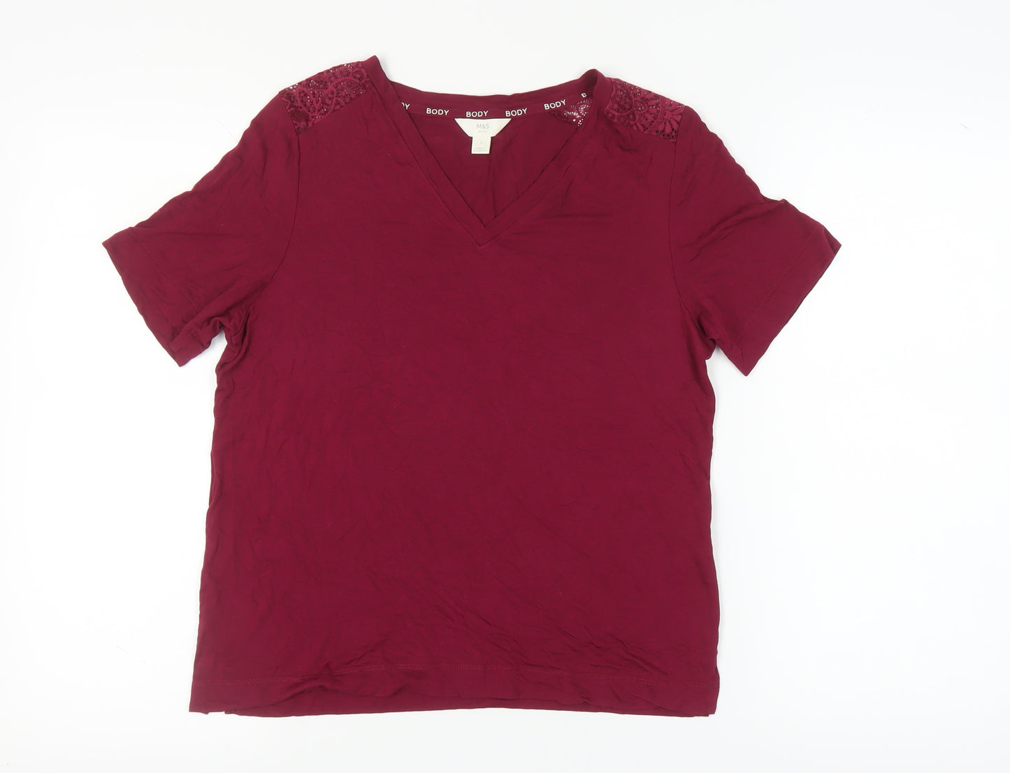 Marks and Spencer Red Women's Basic V-Neck T-Shirt S