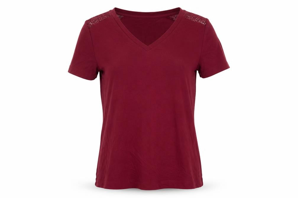Front view of Marks & Spencer Red Women's Basic V-Neck T-Shirt S