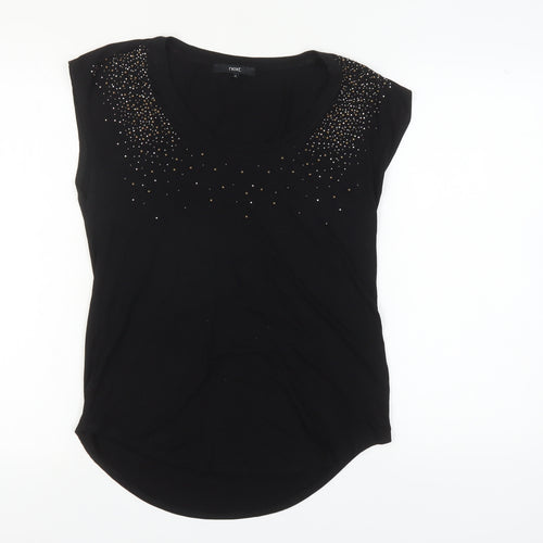 Next Women's Black Scoop Neck Studded T-Shirt Size 8