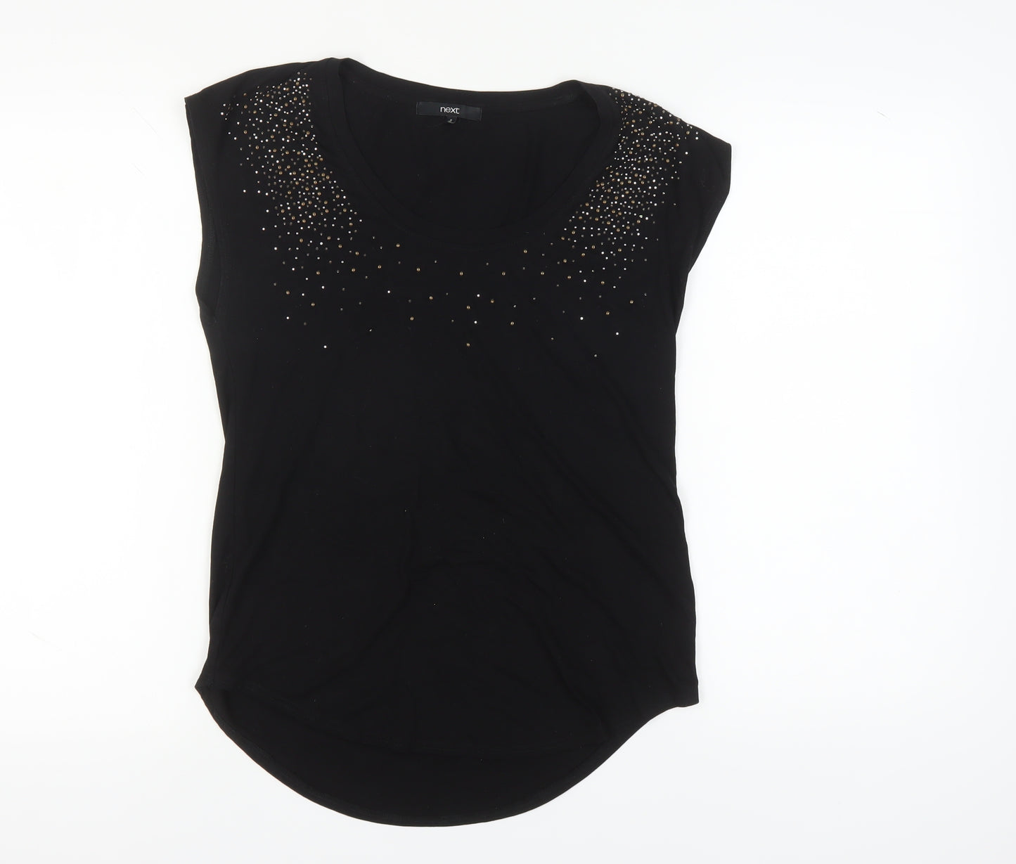 Next Women's Black Scoop Neck Studded T-Shirt Size 8