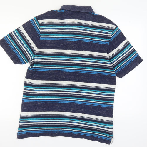M&S Men's Blue Striped Polo Shirt Medium