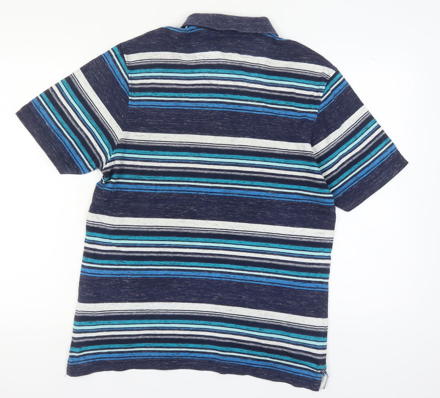 M&S Men's Blue Striped Polo Shirt Medium