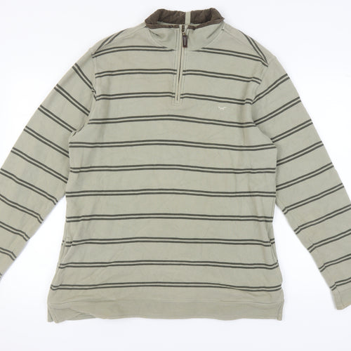 Wolsey Men's Beige Striped 1/4 Zip Sweatshirt M