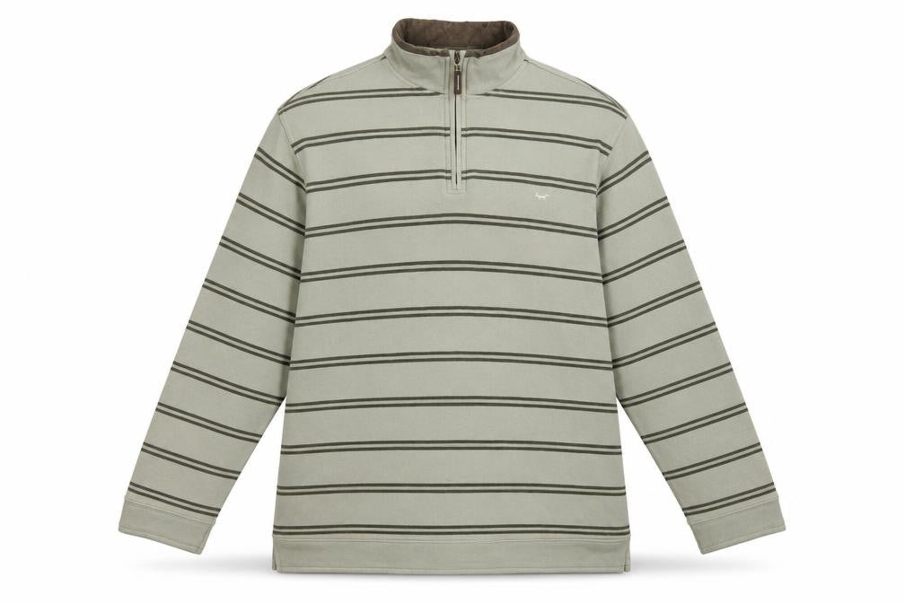 Front view of Wolsey Men's Beige Striped 1/4 Zip Sweatshirt M