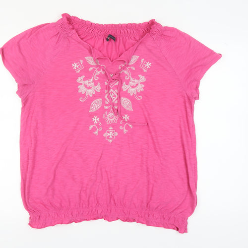 Marks and Spencer Women's Pink Embroidered T-Shirt Size 20
