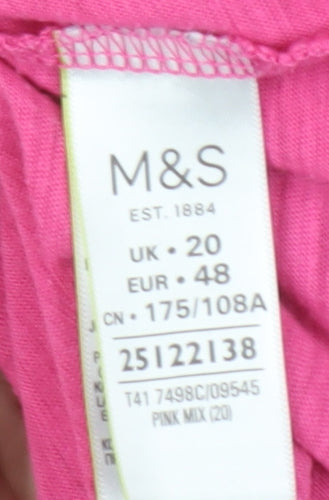 Marks and Spencer Women's Pink Embroidered T-Shirt Size 20