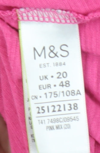Marks and Spencer Women's Pink Embroidered T-Shirt Size 20