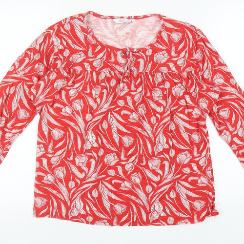 ISLE Women's Red Floral Cotton Blouse, Size L
