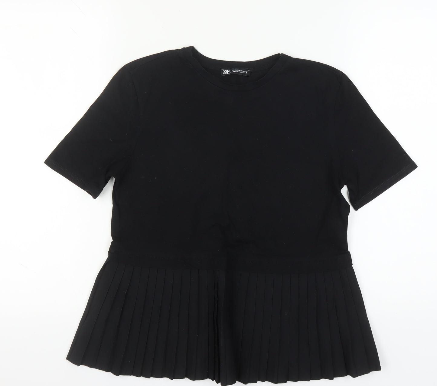 Zara Women's Black Pleated T-Shirt M