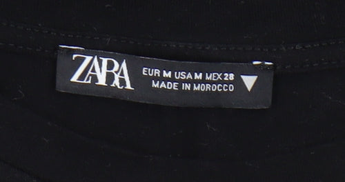 Zara Women's Black Pleated T-Shirt M