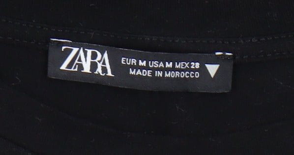Zara Women's Black Pleated T-Shirt M