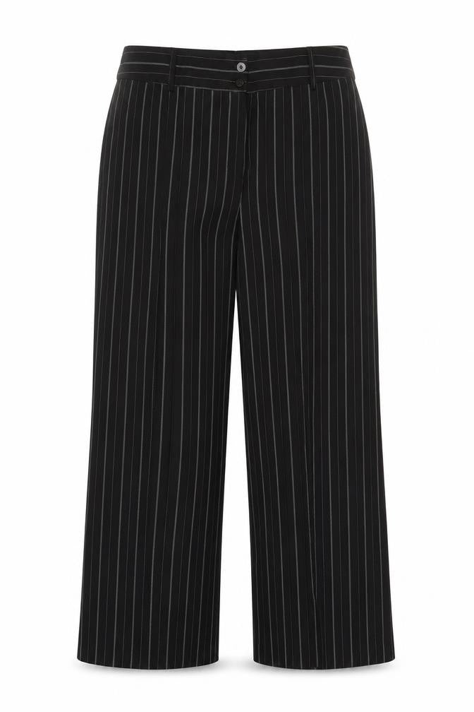 Front view of Simply Be Women's Black Striped Trousers 16