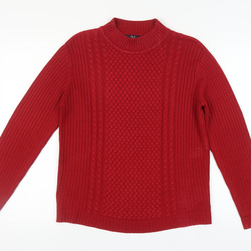 ISLE Women's Red Cable-Knit Mock Neck Jumper M