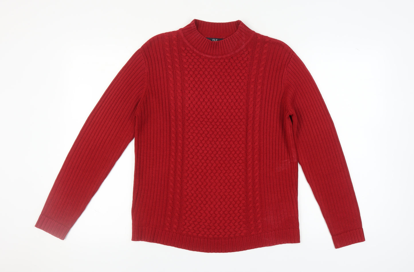 ISLE Women's Red Cable-Knit Mock Neck Jumper M