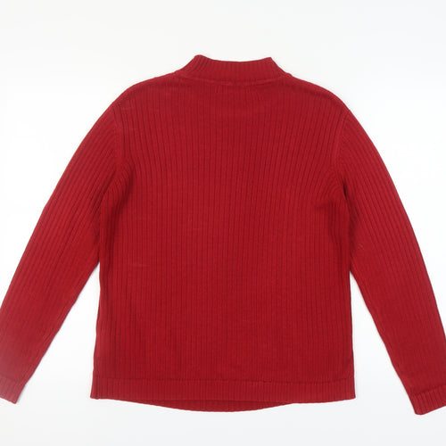 ISLE Women's Red Cable-Knit Mock Neck Jumper M