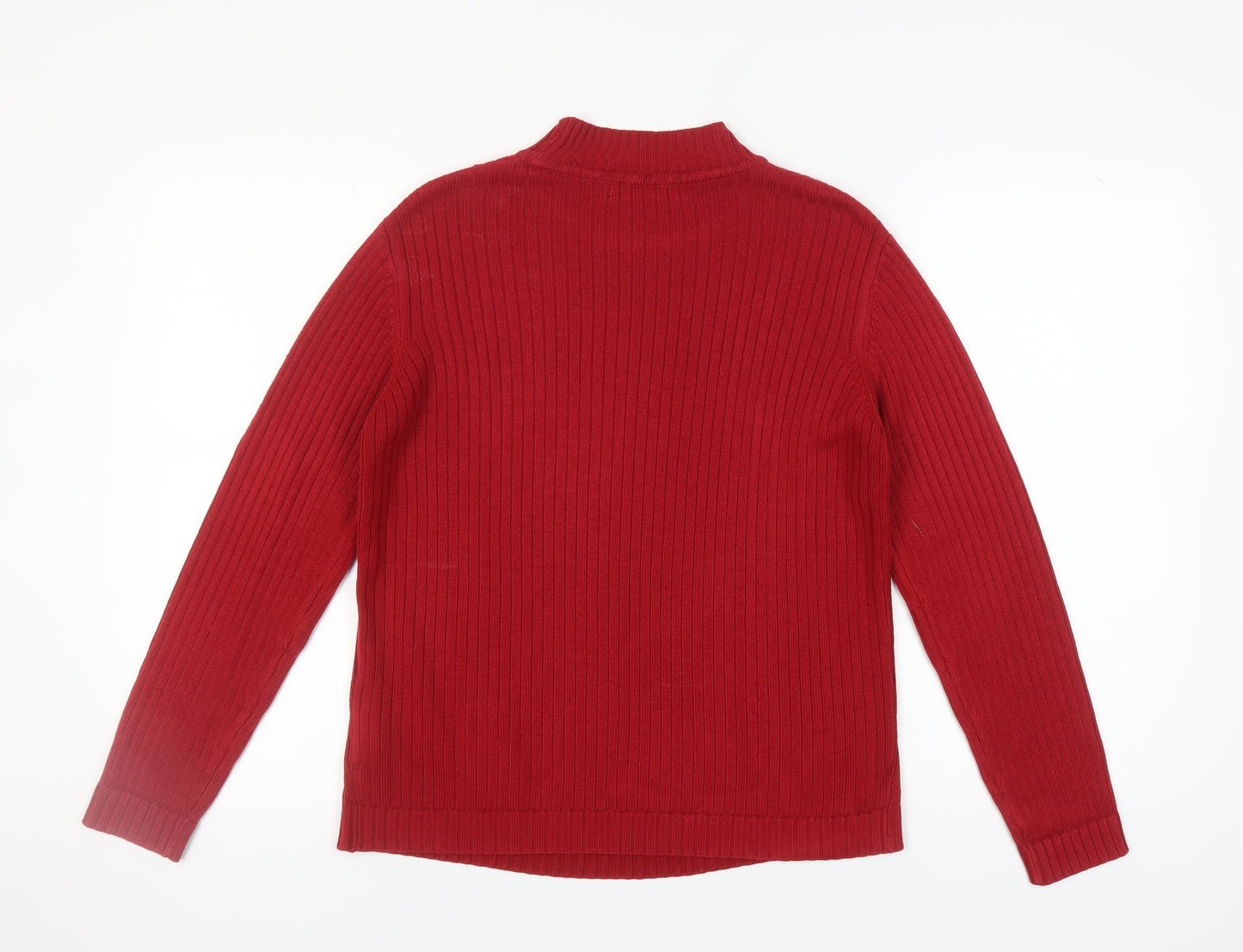 ISLE Women's Red Cable-Knit Mock Neck Jumper M
