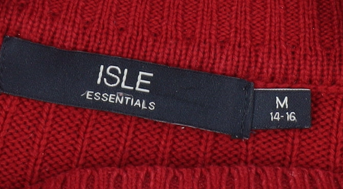 ISLE Women's Red Cable-Knit Mock Neck Jumper M