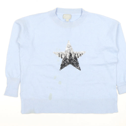 Pure Collection Women's Blue Sequin Star Pullover Jumper - Size 12