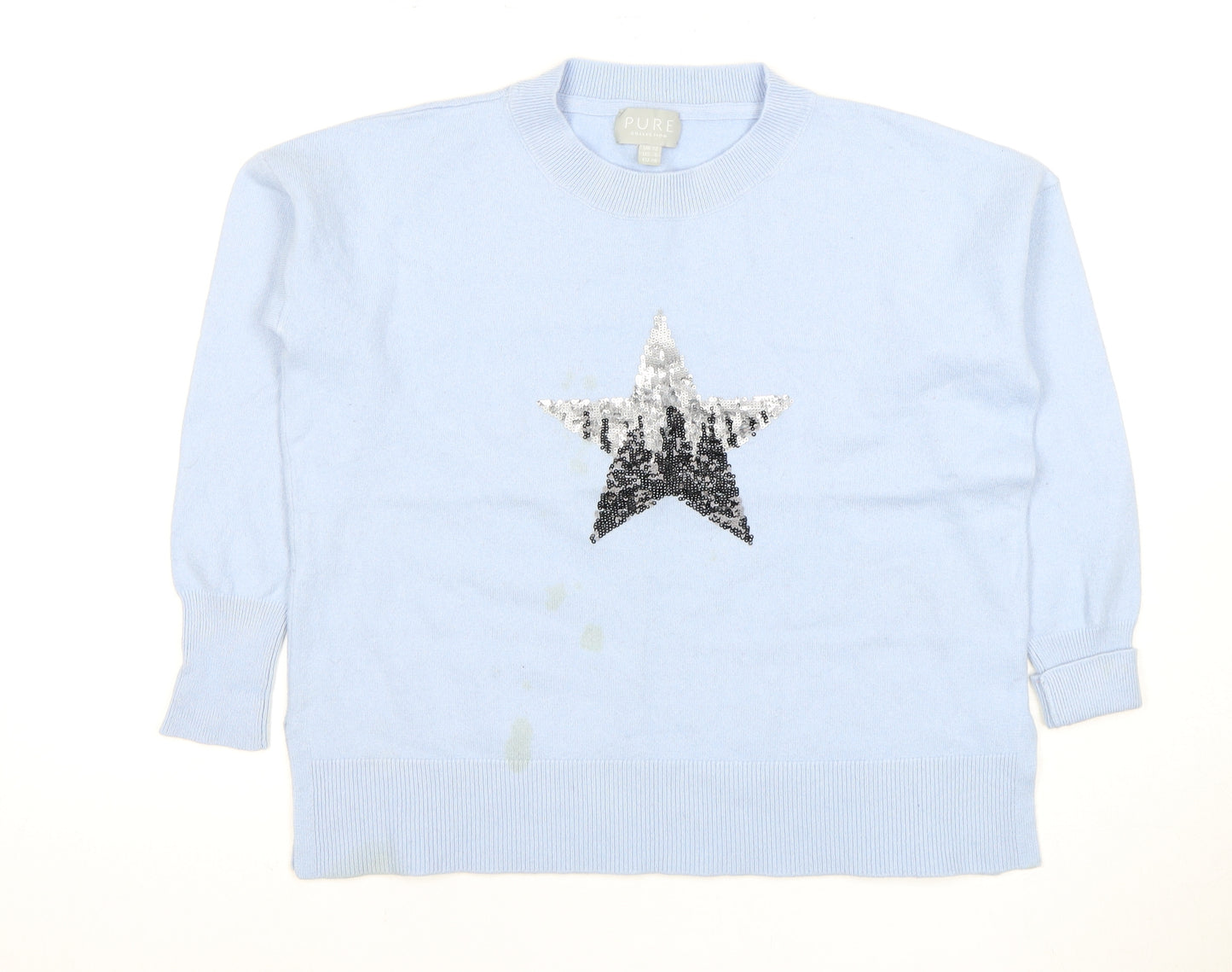 Pure Collection Women's Blue Sequin Star Pullover Jumper - Size 12