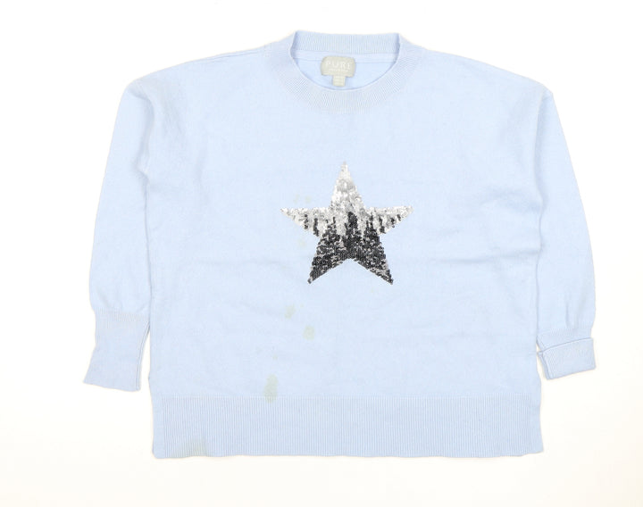 Pure Collection Women's Blue Sequin Star Pullover Jumper - Size 12