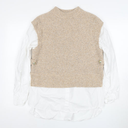 River Island Women's Beige Mock Neck Vest, Size 12