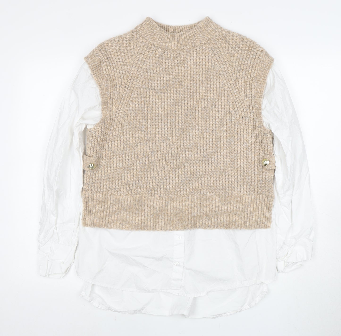 River Island Women's Beige Mock Neck Vest, Size 12