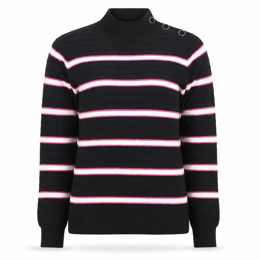 Front view of Next Women’s Black Striped High Neck Jumper, size UK 10