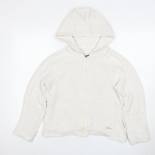 Women's White Crochet Hoodie, Size 8, Zip-Up Casual