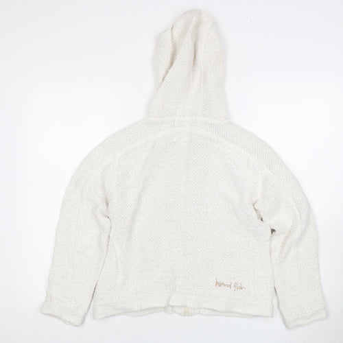 Women's White Crochet Hoodie, Size 8, Zip-Up Casual