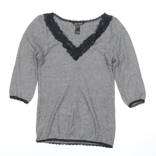 Marks and Spencer Women's Black Striped V-Neck Top