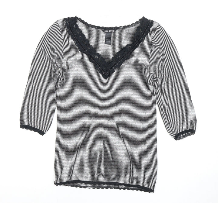 Marks and Spencer Women's Black Striped V-Neck Top