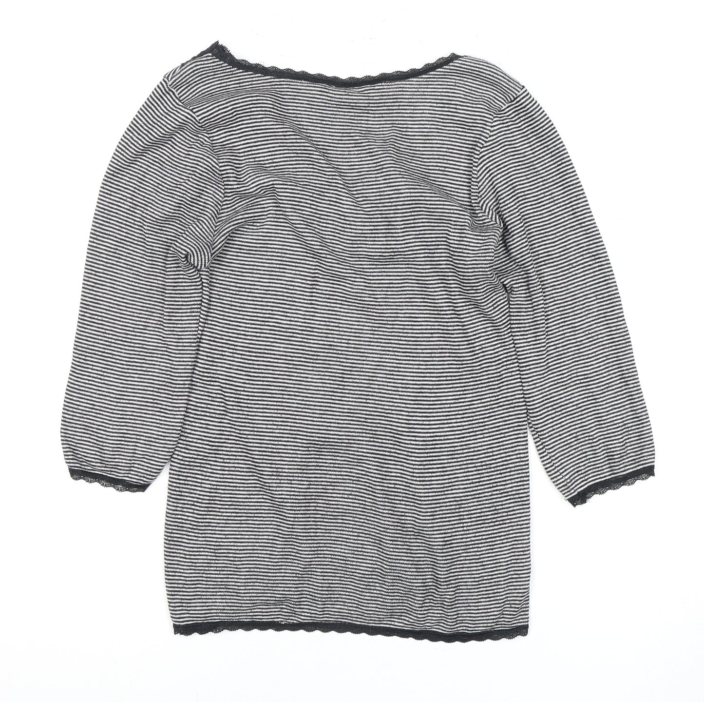 Marks and Spencer Women's Black Striped V-Neck Top