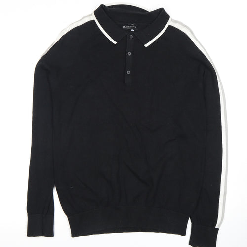 Brave Soul Men's Black Long Sleeve Polo Shirt L