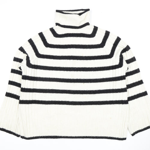 H&M Women's Black White Striped Roll Neck Jumper S