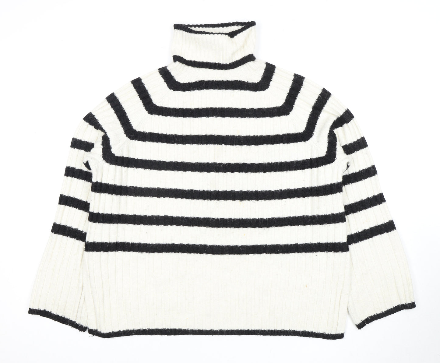 H&M Women's Black White Striped Roll Neck Jumper S