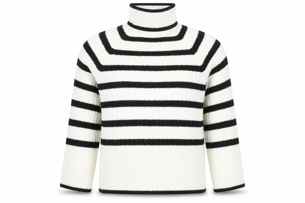 Front view of H&M Women's Black White Striped Roll Neck Jumper S