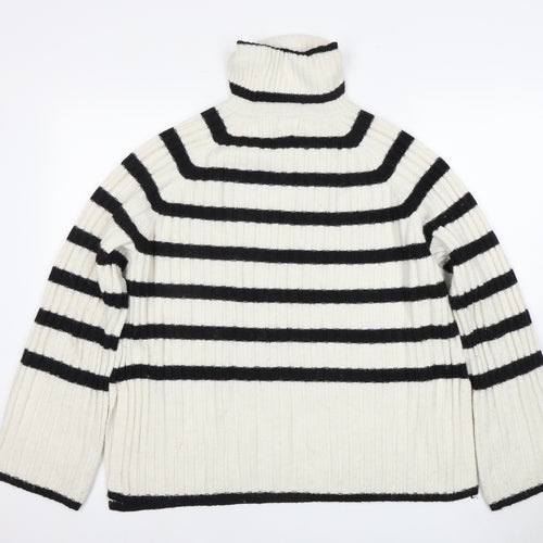 H&M Women's Black White Striped Roll Neck Jumper S