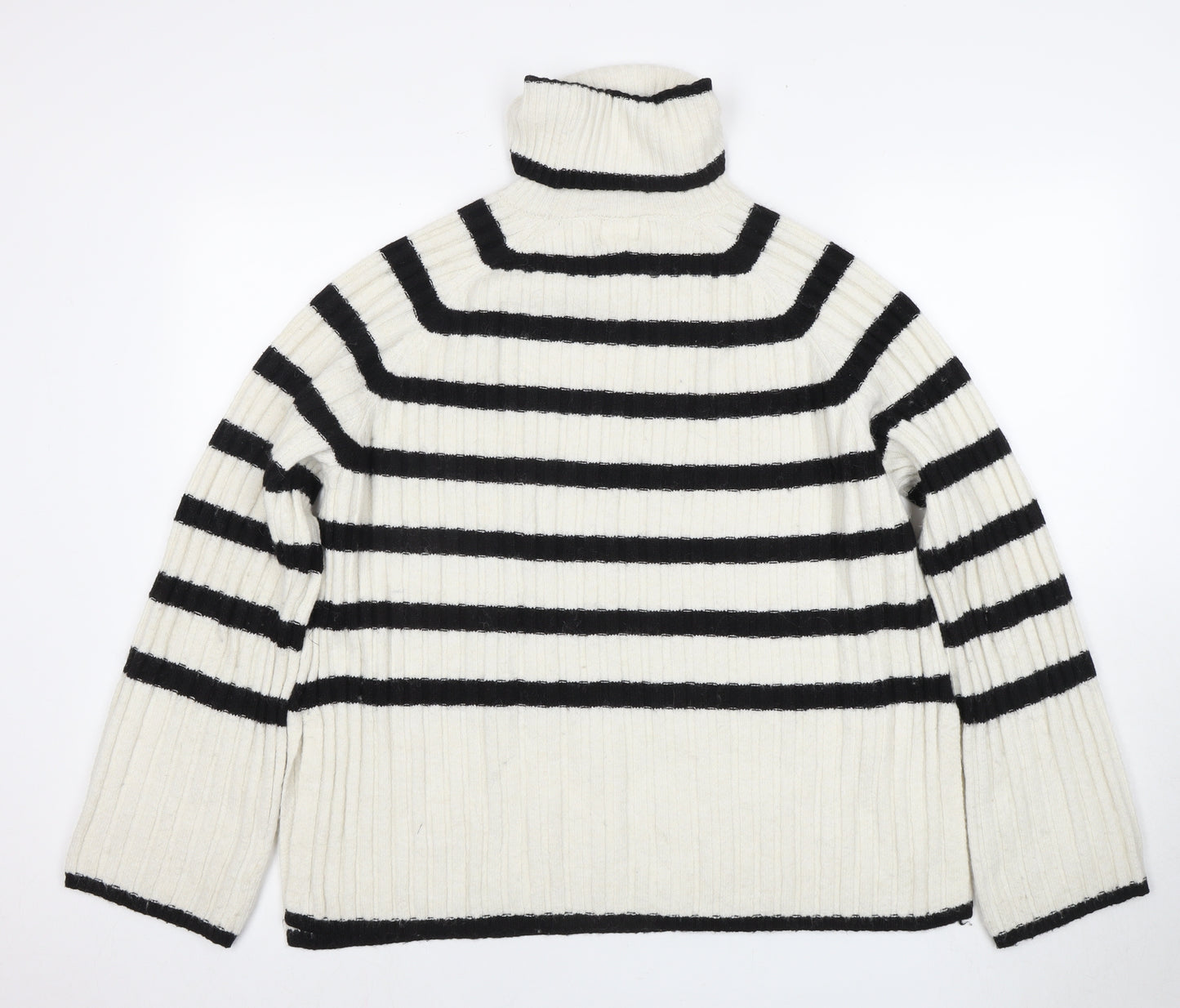 H&M Women's Black White Striped Roll Neck Jumper S